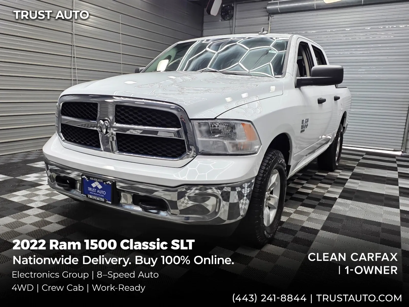 White 2022 Ram 1500 Classic SLT 4WD Crew Cab Pickup Truck for sale in Sykesville, MD