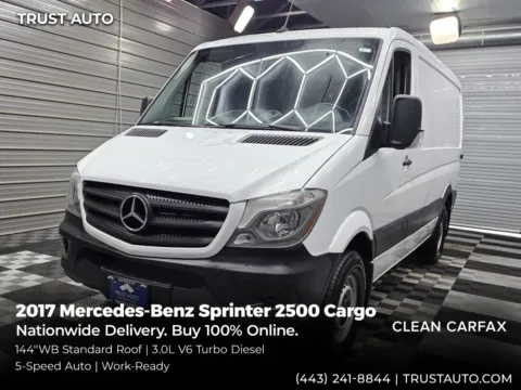 White 2017 Mercedes-Benz Sprinter 2500 Cargo 144''WB Standard Roof Turbo Diesel Minivan/Van for sale in Sykesville, MD