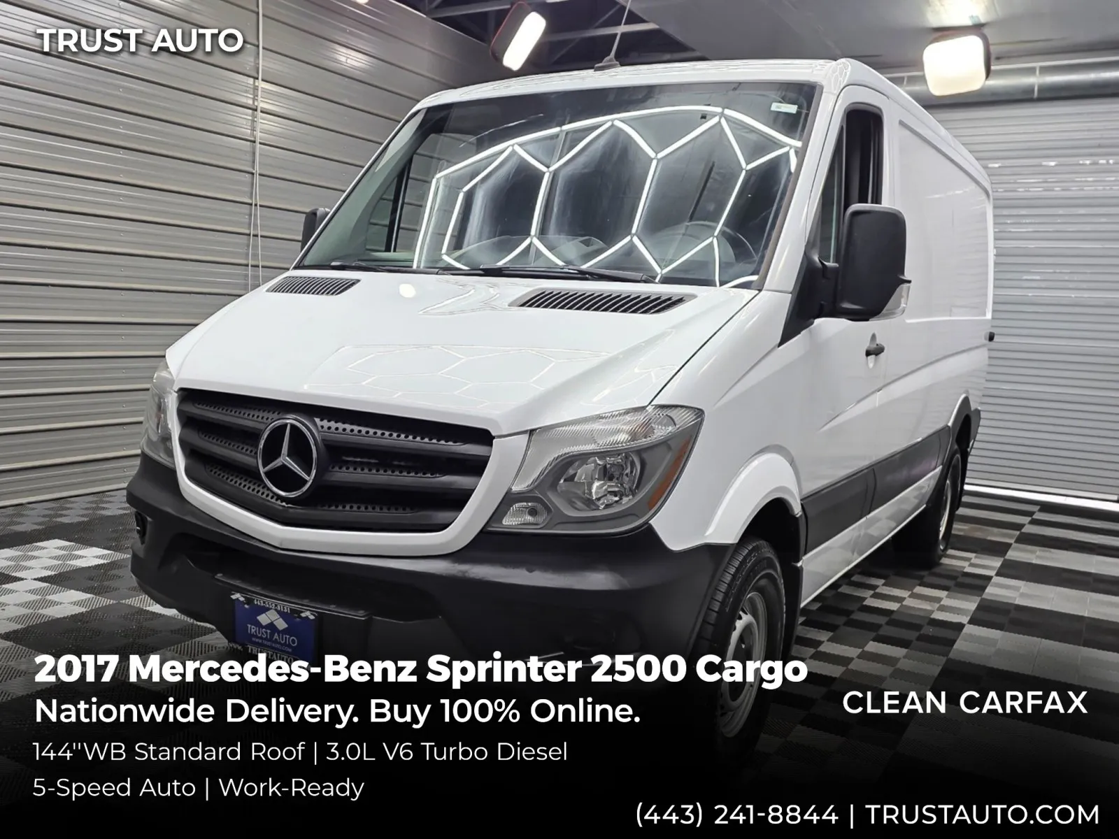 White 2017 Mercedes-Benz Sprinter 2500 Cargo 144''WB Standard Roof Turbo Diesel Minivan/Van for sale in Sykesville, MD