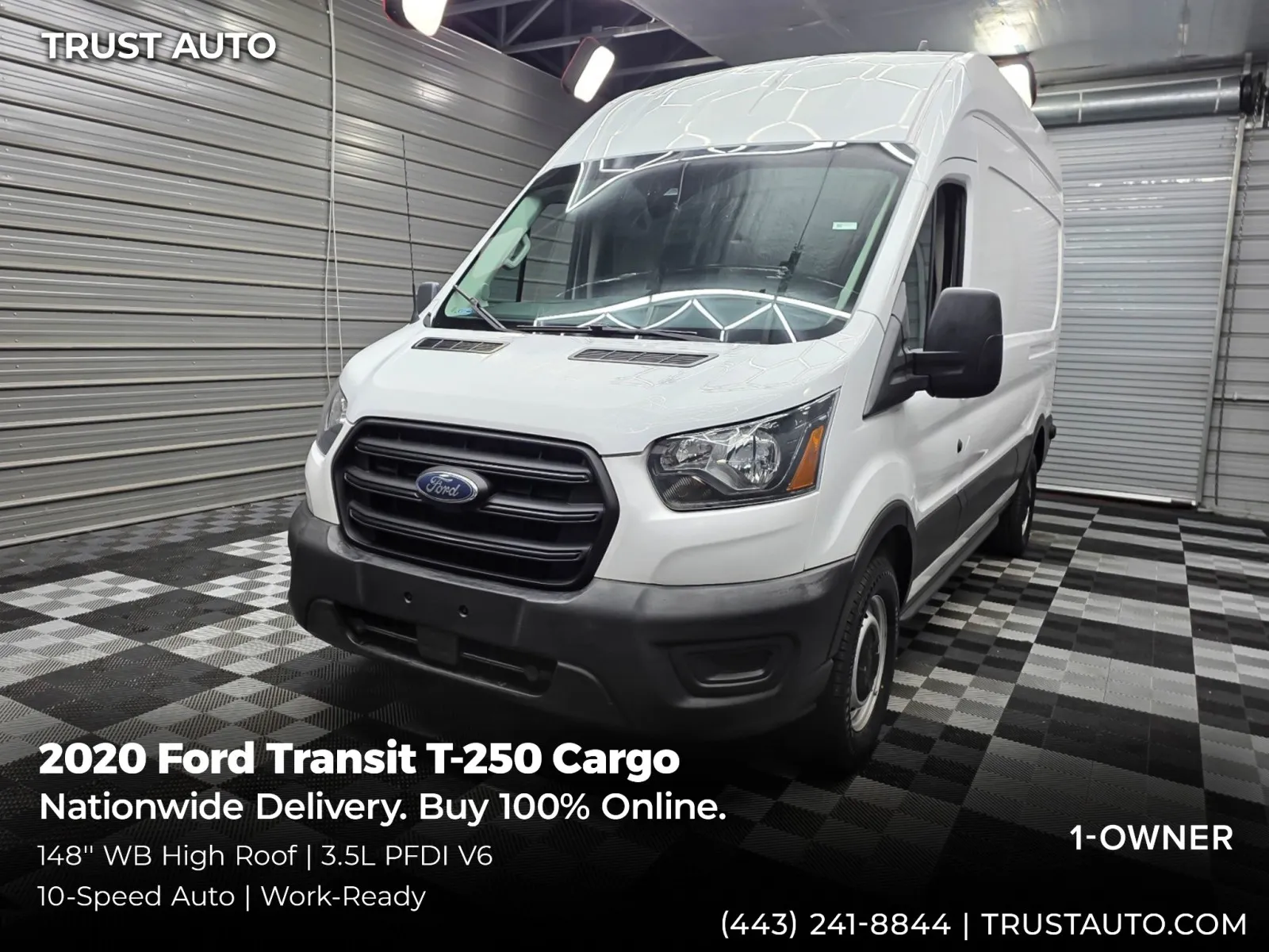 White 2020 Ford Transit T-250 Cargo 148'' WB High Roof Minivan/Van for sale in Sykesville, MD