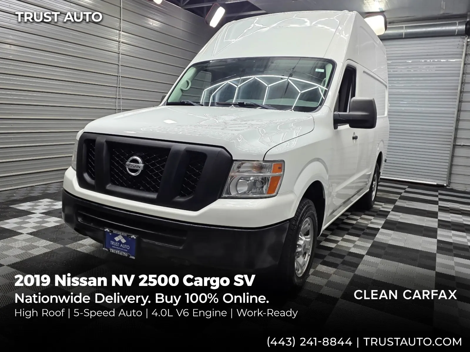 White 2019 Nissan NV 2500 Cargo SV High Roof Minivan/Van for sale in Sykesville, MD