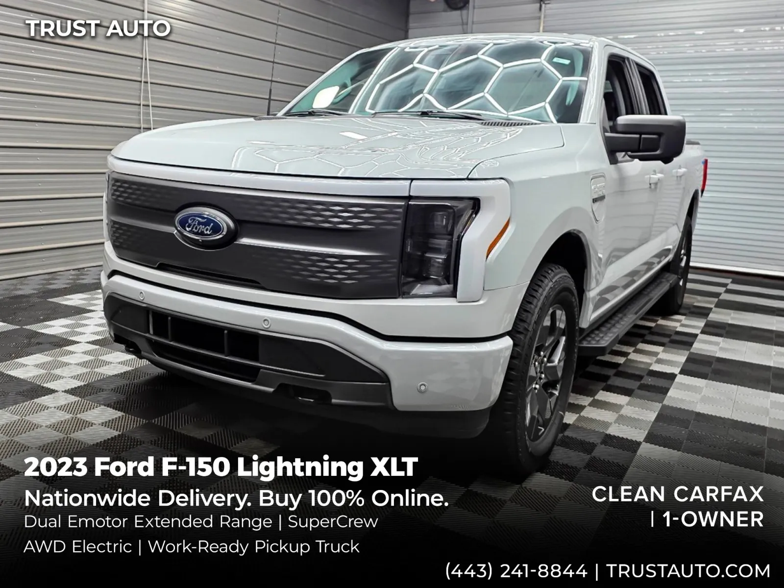 Gray 2023 Ford F-150 Lightning XLT AWD SuperCrew Dual Emotor Extended Range Electric Pickup Truck for sale in Sykesville, MD