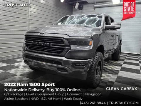 Gray 2022 Ram 1500 Sport 4WD Crew Cab 5.7L V8 Hemi Pickup Truck for sale in Sykesville, MD