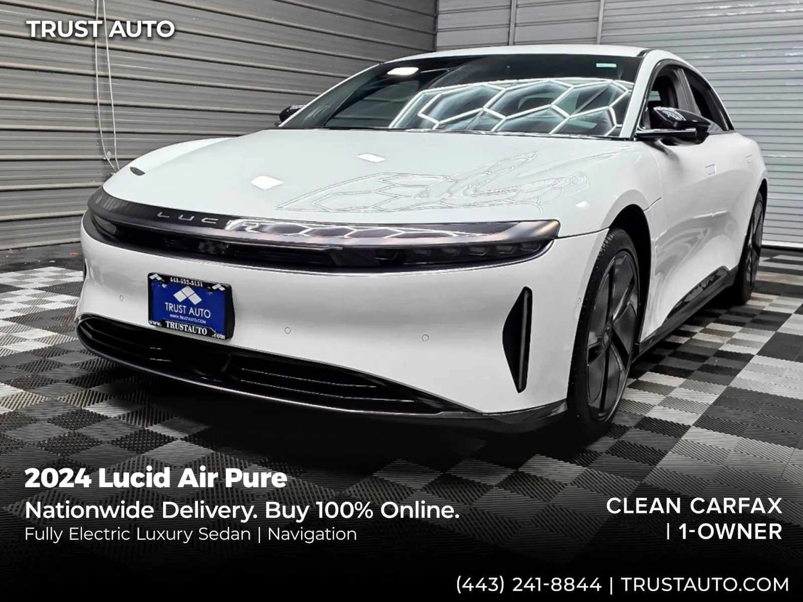 White 2024 Lucid Air Pure Electric Luxury Sedan for sale in Sykesville, MD