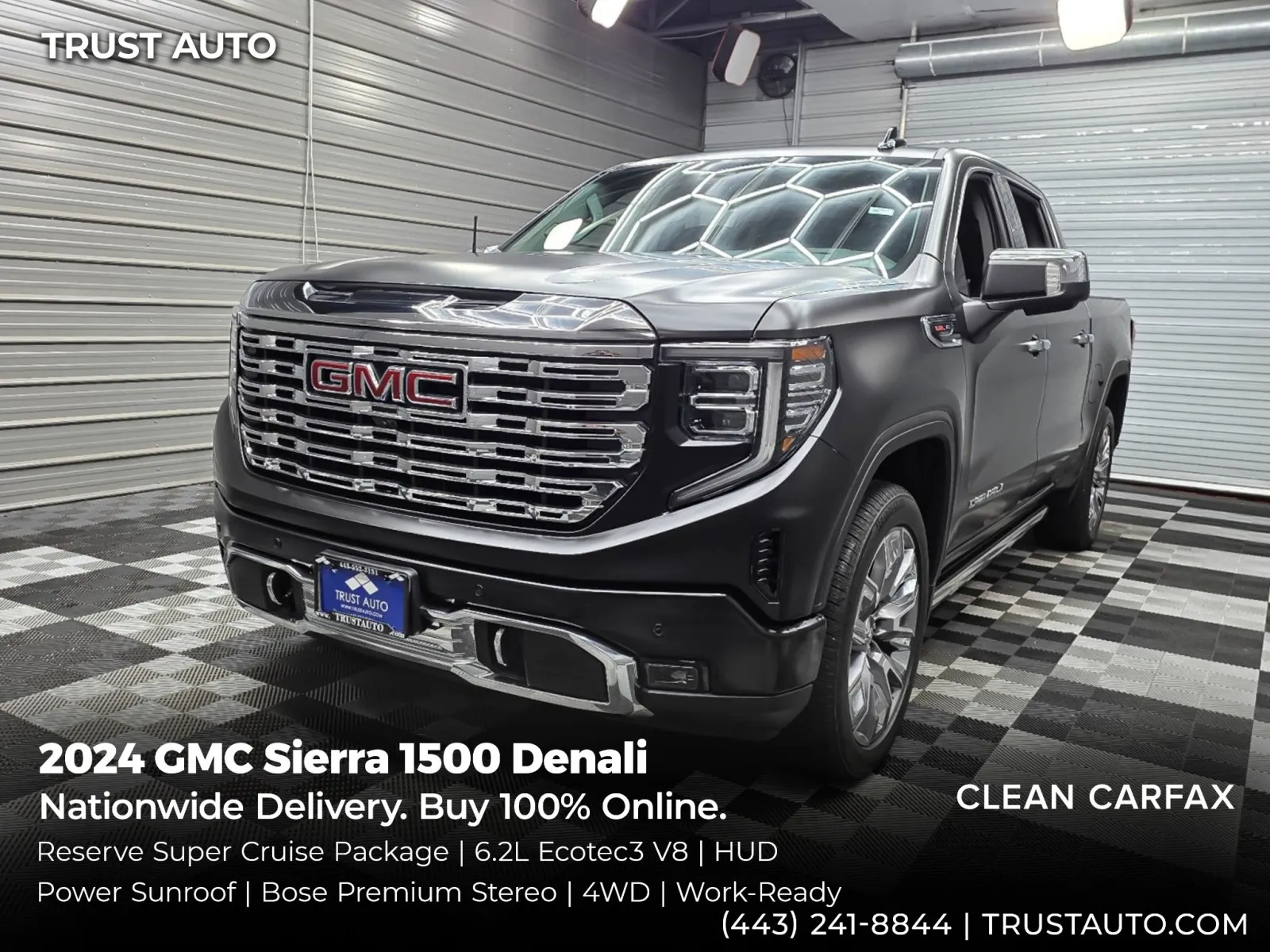 Black 2024 GMC Sierra 1500 Denali 4WD Crew Cab 6.2L Ecotec3 V8 Pickup Truck w/Reserve Pkg for sale in Sykesville, MD