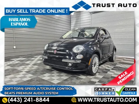 Black 2017 Fiat 500c Lounge Cabrio Soft-Top Convertible w/Automatic for sale in Sykesville, MD