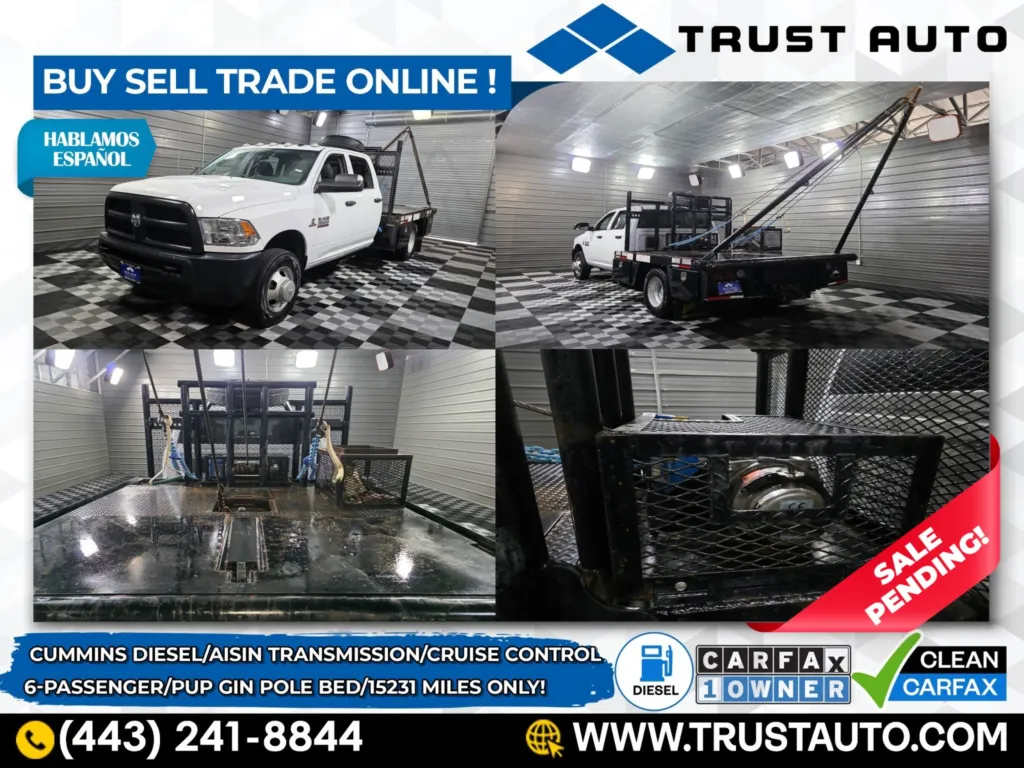 2018 Ram 3500 Chassis Flatbed Tradesman Crew Cab Cummins Diesel Pickup Truck w/Pup Gin Pole Be for sale in Sykesville, MD