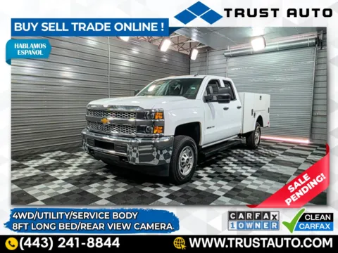 Silver 2019 Chevrolet Silverado 2500HD Work Truck 4WD Double Cab 8FT Long Bed 6.0L V8 Utility/Service for sale in Sykesville, MD