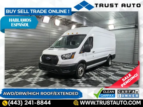White 2023 Ford Transit T-350 HD Cargo DRW 148''WB AWD Dually Extended High Roof Minivan/Van for sale in Sykesville, MD