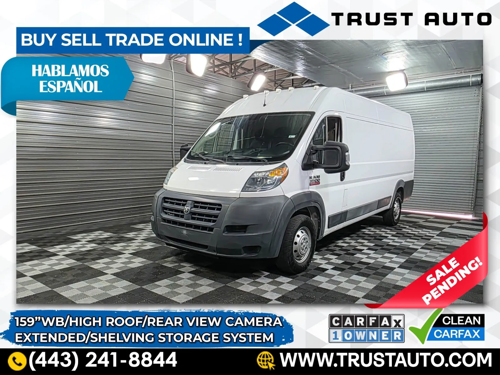 2018 Ram ProMaster 3500 Cargo 159''WB Extended High Roof Minivan/Van w/Shelving Storage System for sale in Sykesville, MD