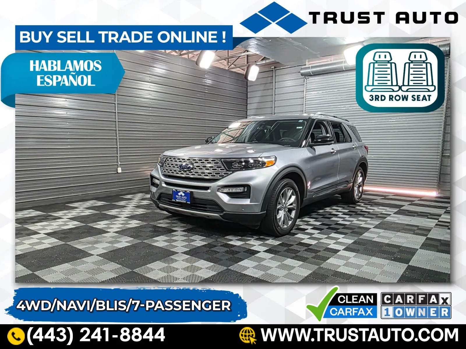 Silver 2021 Ford Explorer Limited 4WD 7-Passenger SUV for sale in Sykesville, MD