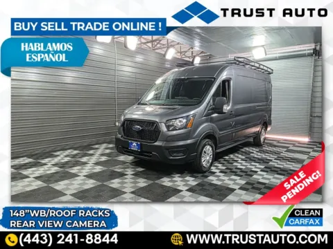 Gray 2021 Ford Transit T-250 Cargo 148''WB Medium Roof Minivan/Van w/Roof Racks for sale in Sykesville, MD