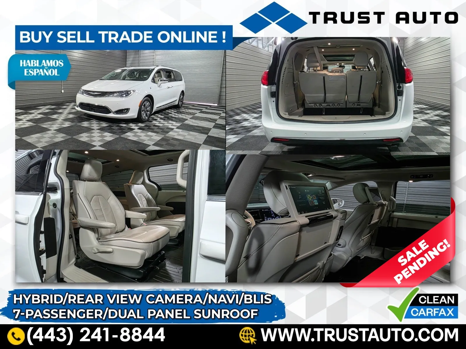 White 2018 Chrysler Pacifica Hybrid Limited 7-Passenger Minivan/Van for sale in Sykesville, MD
