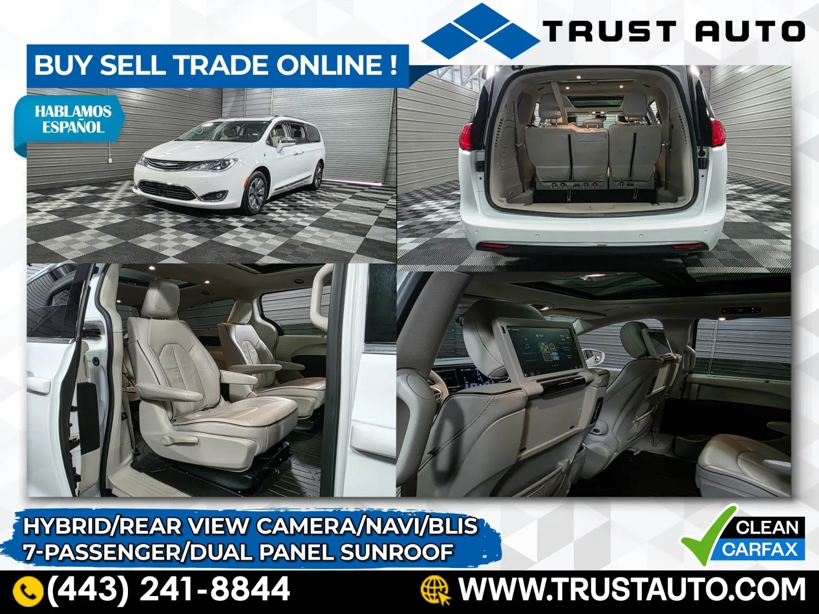 White 2018 Chrysler Pacifica Hybrid Limited 7-Passenger Minivan/Van for sale in Sykesville, MD