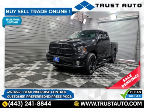 Black 2018 Ram 1500 Express 4WD HEMI Quad Cab Pickup Truck for sale in Sykesville, MD
