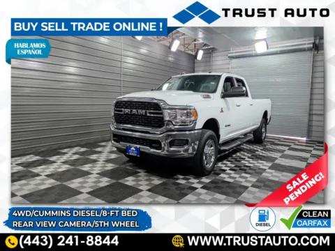 White 2022 Ram 3500 Big Horn 4WD Crew Cab 8FT Bed Cummins Diesel Pickup Truck for sale in Sykesville, MD