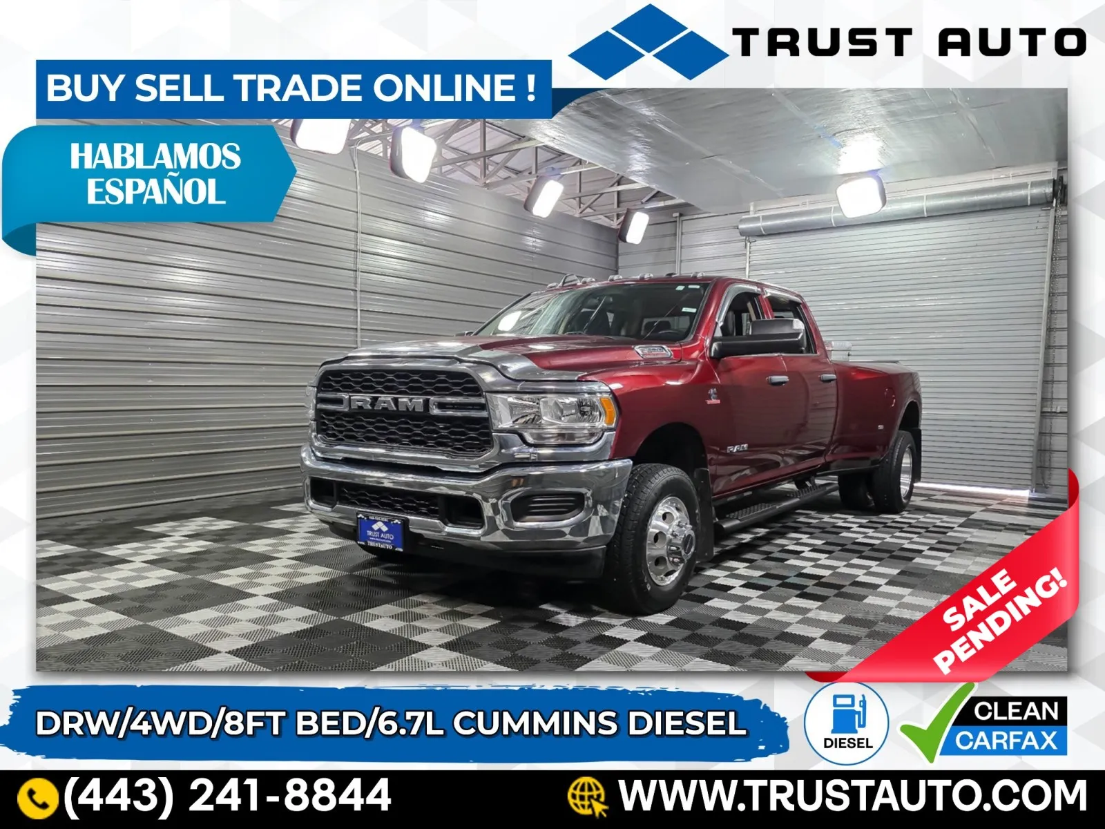Red 2019 Ram 3500 DRW Tradesman 4WD Crew Cab Dually 8FT Bed Cummins Diesel Pickup Truc for sale in Sykesville, MD