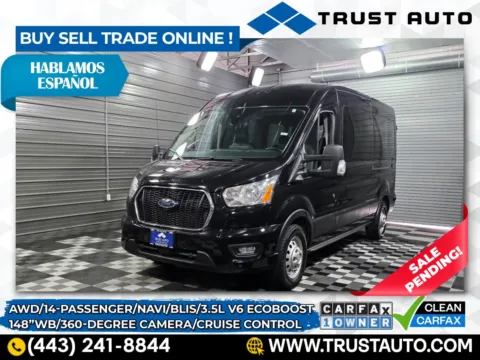 Black 2022 Ford Transit T-350 14-Passenger XLT AWD 148''WB Medium Roof Minivan/Van for sale in Sykesville, MD