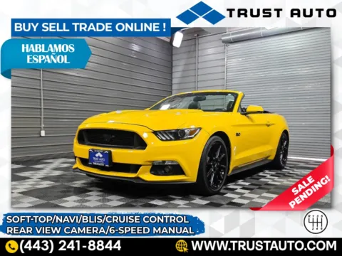 Yellow 2016 Ford Mustang GT Premium 6-Speed Manual Soft-Top Convertible for sale in Sykesville, MD