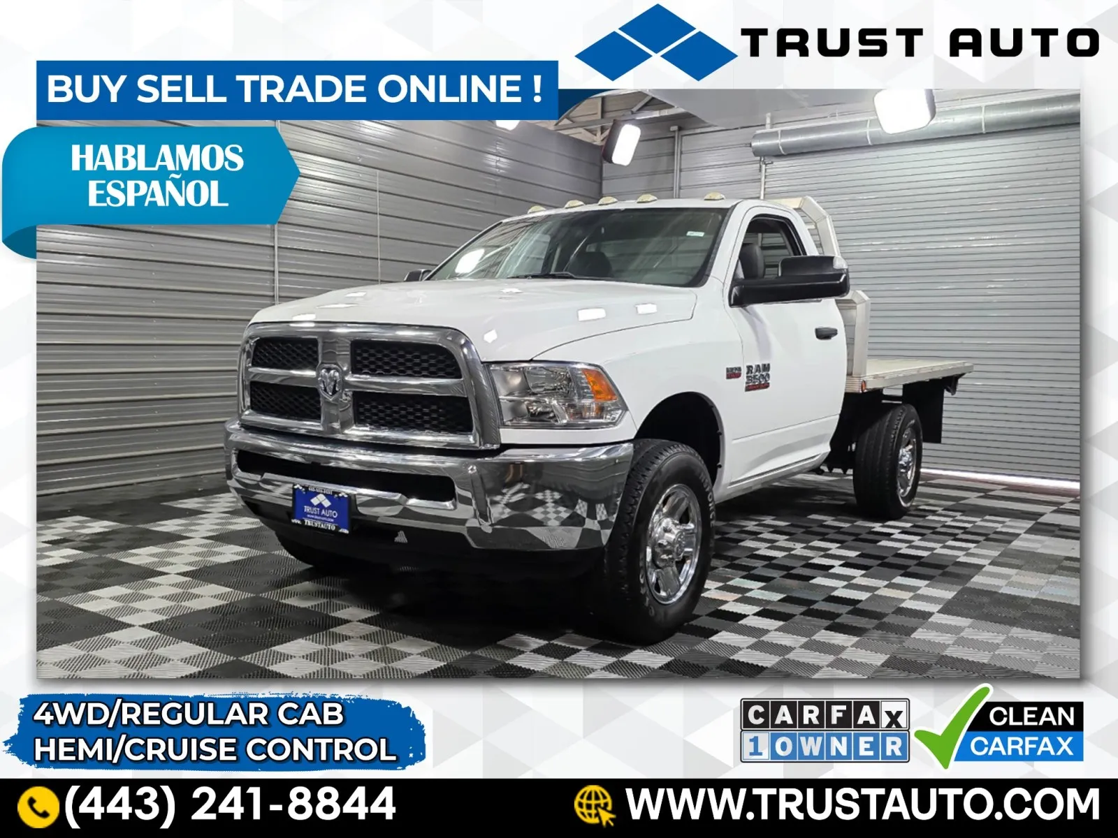 White 2018 Ram 3500 Chassis Flatbed Tradesman 4WD Regular Cab Hemi Pickup Truck for sale in Sykesville, MD