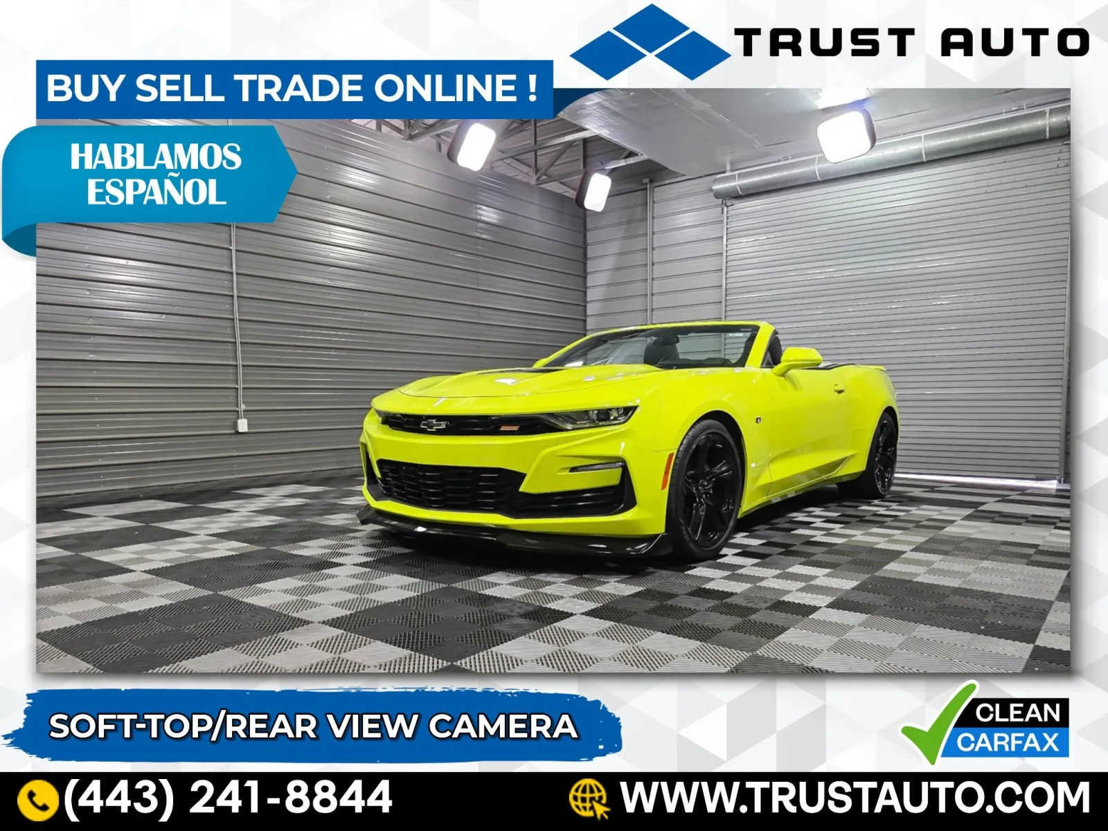 Yellow 2020 Chevrolet Camaro 1SS Soft-Top Convertible for sale in Sykesville, MD