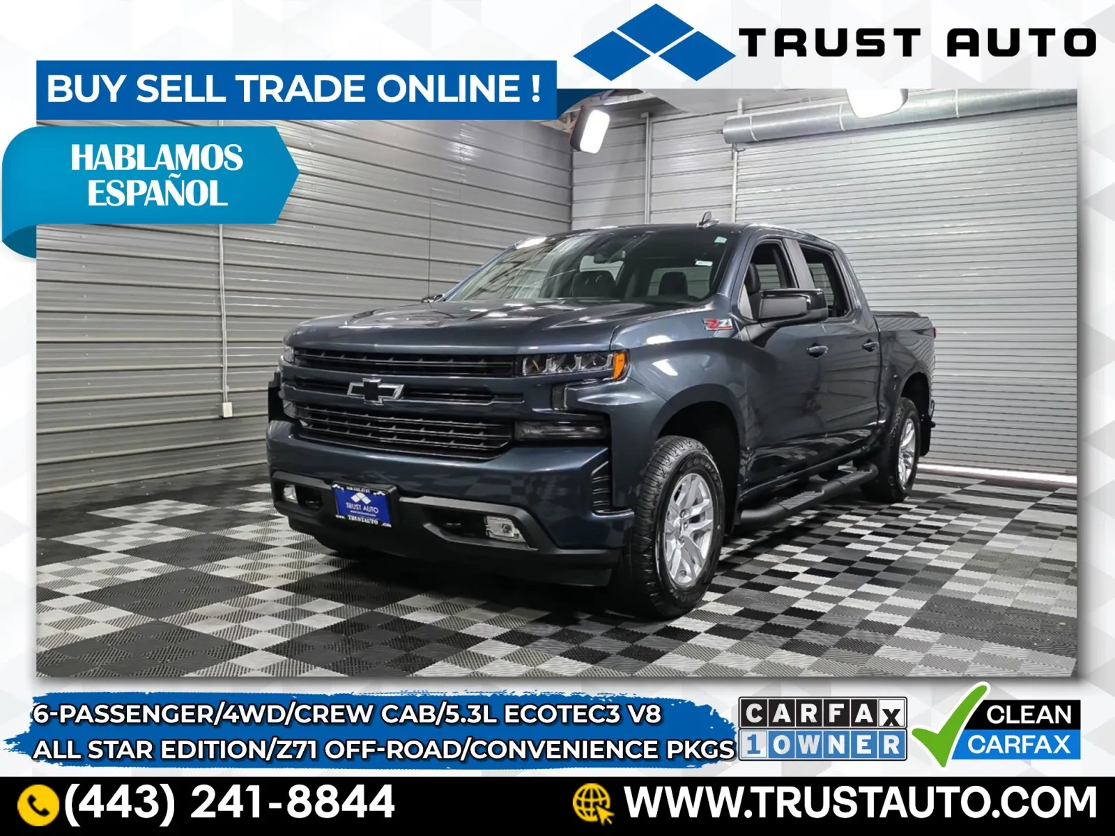 Gray 2021 Chevrolet Silverado 1500 RST 4WD Crew Cab Ecotec3 Pickup Truck w/Z71 Off-Road Pkg for sale in Sykesville, MD