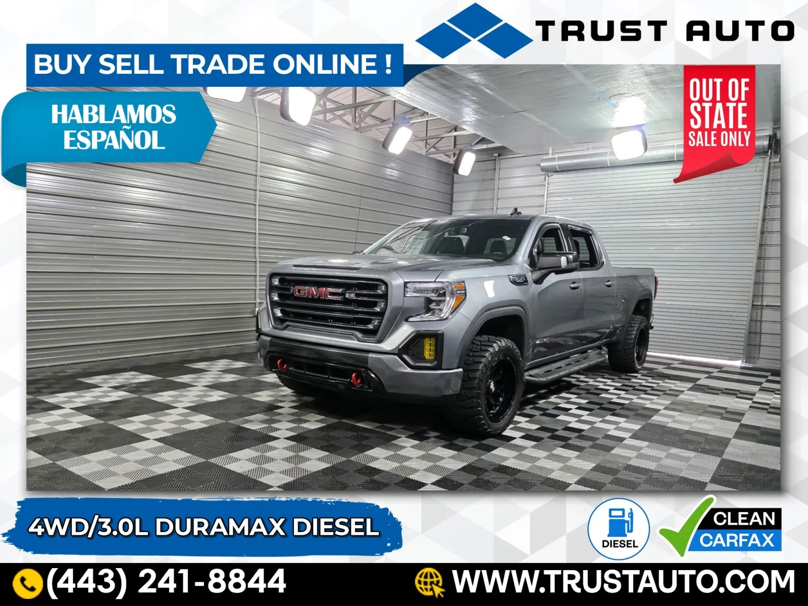 Gray 2021 GMC Sierra 1500 AT4 4WD Crew Cab Duramax Diesel Pickup Truck for sale in Sykesville, MD
