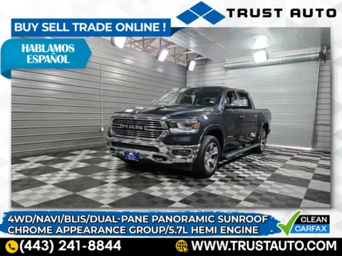 Blue 2020 Ram 1500 Laramie 4WD Crew Cab Pickup Truck for sale in Sykesville, MD