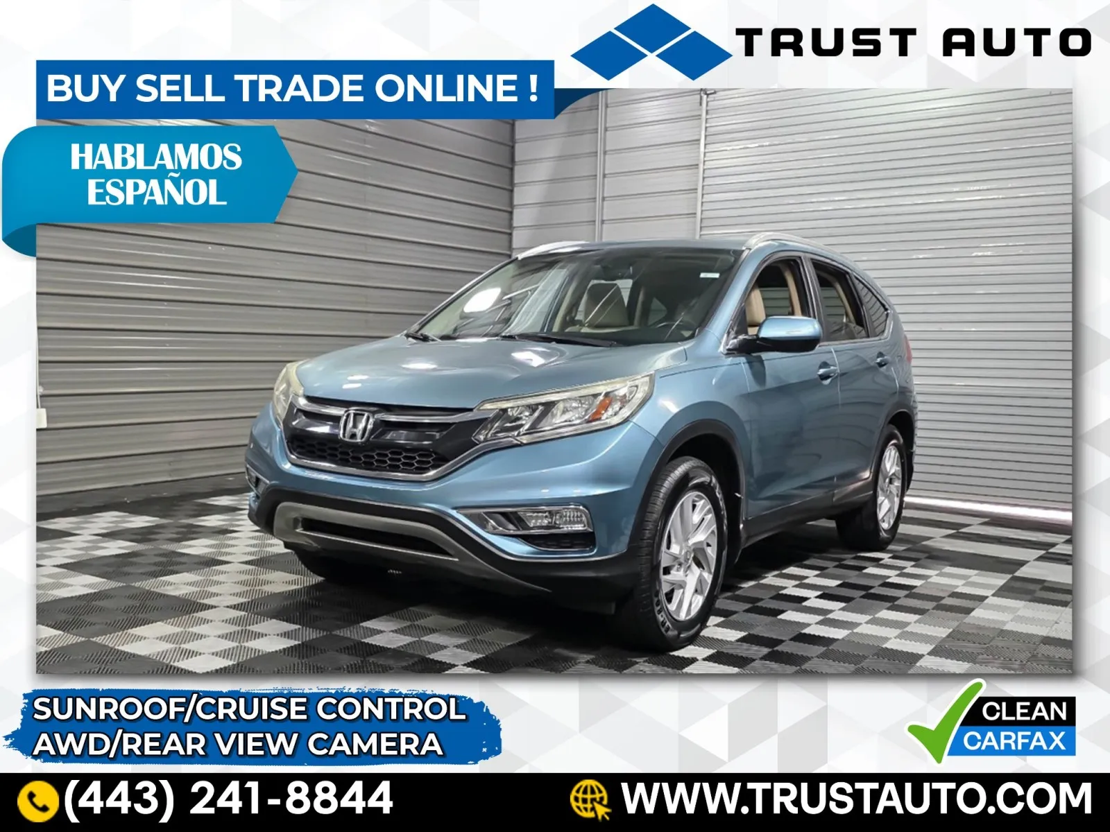 Blue 2015 Honda CR-V EX-L AWD SUV for sale in Sykesville, MD