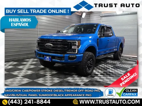 Blue 2021 Ford Super Duty F-250 LARIAT 4WD Crew Cab Power Stroke Diesel Pickup Truck w/Black App for sale in Sykesville, MD