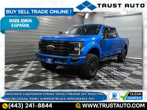 Blue 2021 Ford Super Duty F-250 LARIAT 4WD Crew Cab Power Stroke Diesel Pickup Truck w/Black Appearance/Tremor Pkg for sale in Sykesville, MD