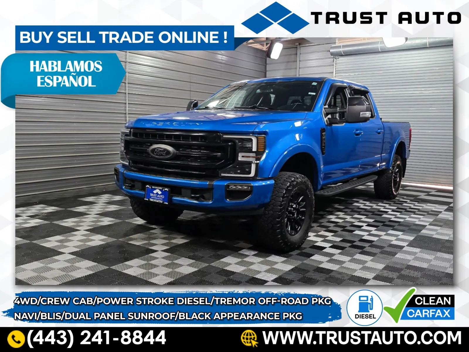 2021 Ford Super Duty F-250 LARIAT 4WD Crew Cab Power Stroke Diesel Pickup Truck w/Black Appearance/Tremor Pkg
