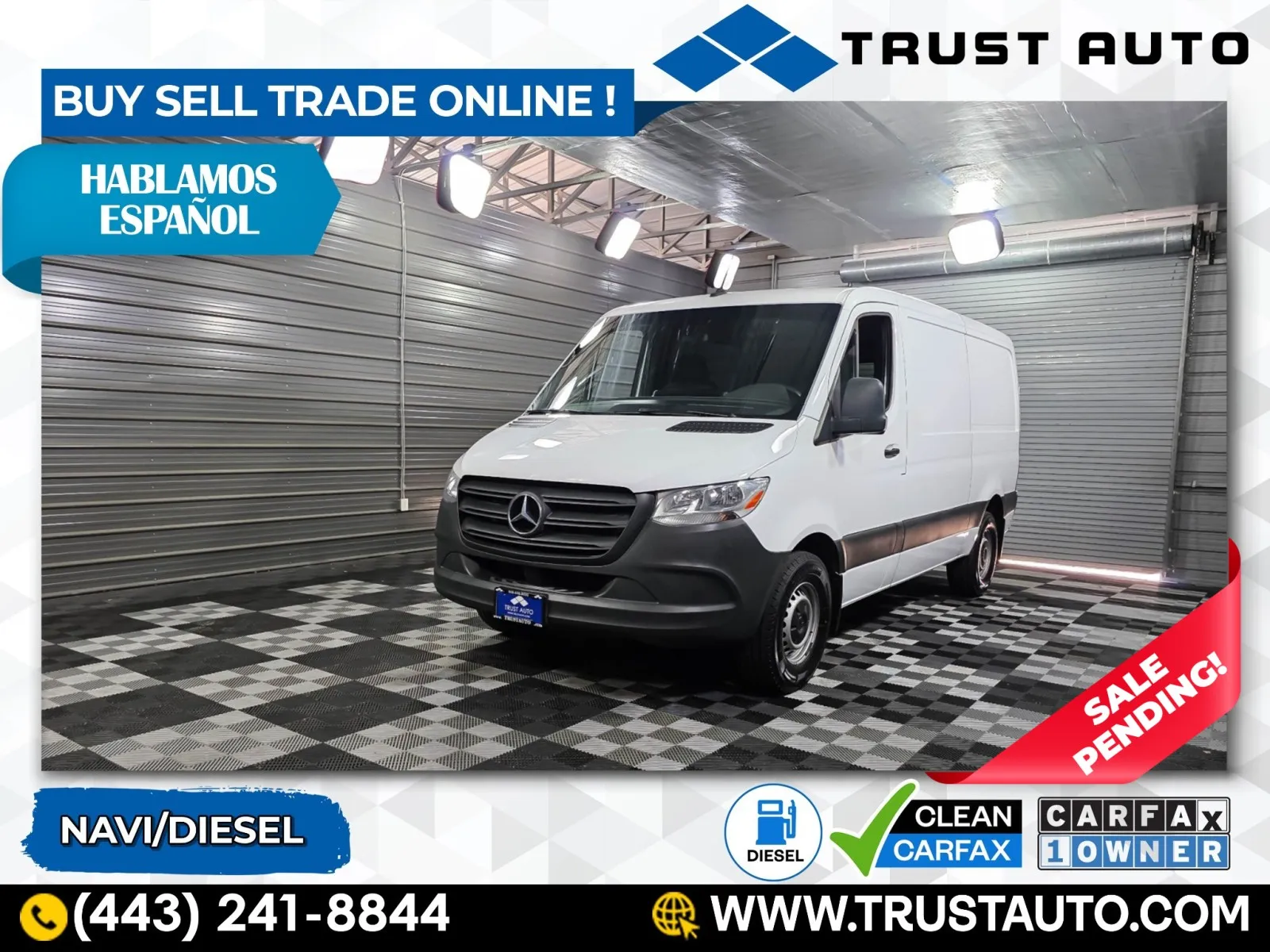 White 2022 Mercedes-Benz Sprinter 2500 Cargo 144''WB Standard Roof Diesel Minivan/Van for sale in Sykesville, MD