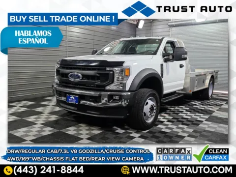 White 2022 Ford Super Duty F-600 DRW XL 4WD Chassis Flat Bed 169'' WB Regular Cab 7.3L V8 Godzilla Pickup Truck for sale in Sykesville, MD