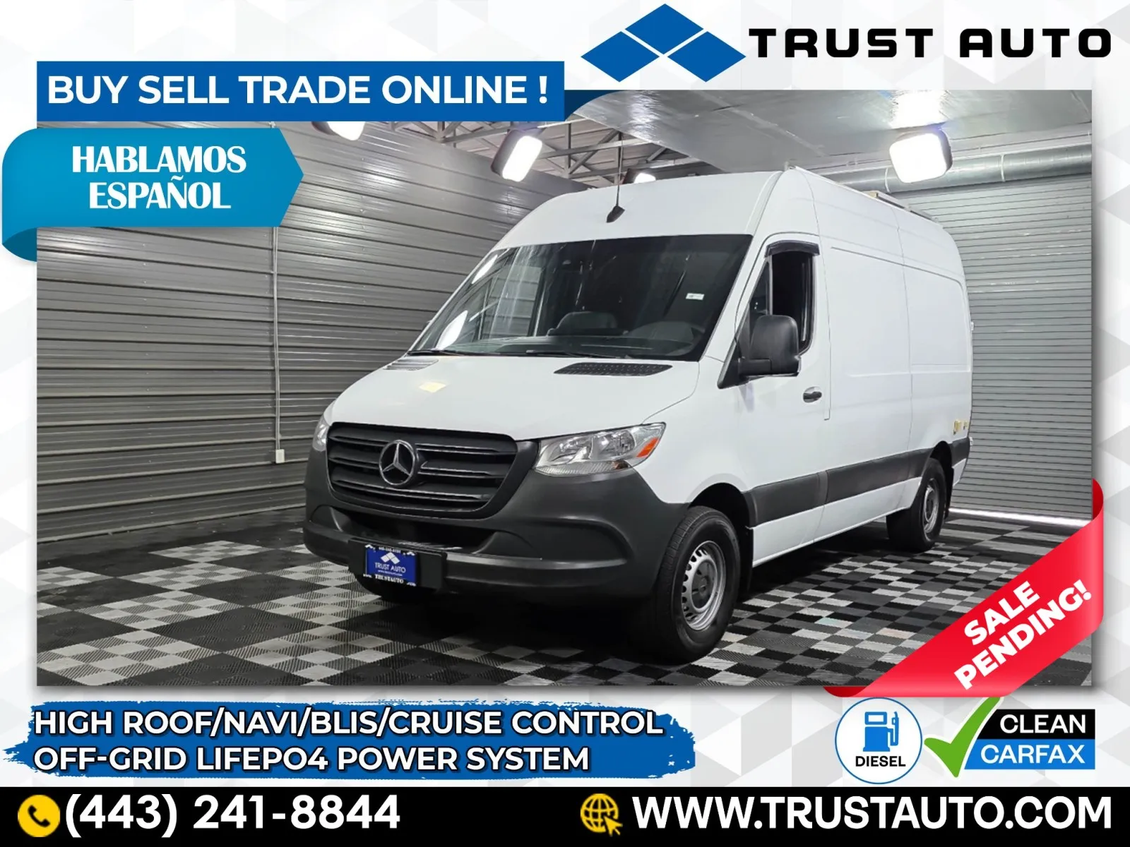 White 2020 Mercedes-Benz Sprinter 2500 Cargo 144'' High Roof Diesel Minivan/Van w/Off-Grid LiFePO4 Power Syst for sale in Sykesville, MD