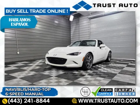 White 2022 Mazda MX-5 Miata RF Grand Touring Hard-Top 6-Speed Manual Convertible for sale in Sykesville, MD