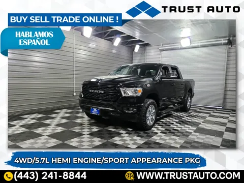 Black 2022 Ram 1500 Big Horn 4WD Crew Cab Hemi Pickup Truck for sale in Sykesville, MD