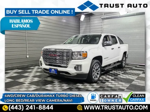 White 2022 GMC Canyon 4WD Denali Crew Cab Long Bed Duramax Turbo Diesel Pickup Truck for sale in Sykesville, MD