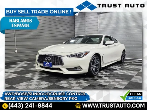 White 2018 INFINITI Q60 3.0t LUXE AWD 2-Door Coupe w/Sensory Pkg for sale in Sykesville, MD