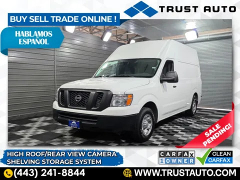 White 2018 Nissan NV 2500 HD Cargo SV High Roof Minivan/Van w/Shelving Storage System for sale in Sykesville, MD