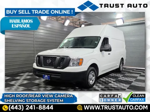 White 2018 Nissan NV 2500 HD Cargo SV High Roof Minivan/Van w/Shelving Storage System for sale in Sykesville, MD