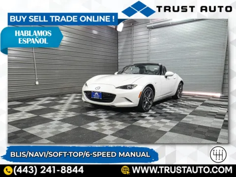 White 2018 Mazda MX-5 Miata Grand Touring Soft-Top 6-Speed Manual Convertible for sale in Sykesville, MD