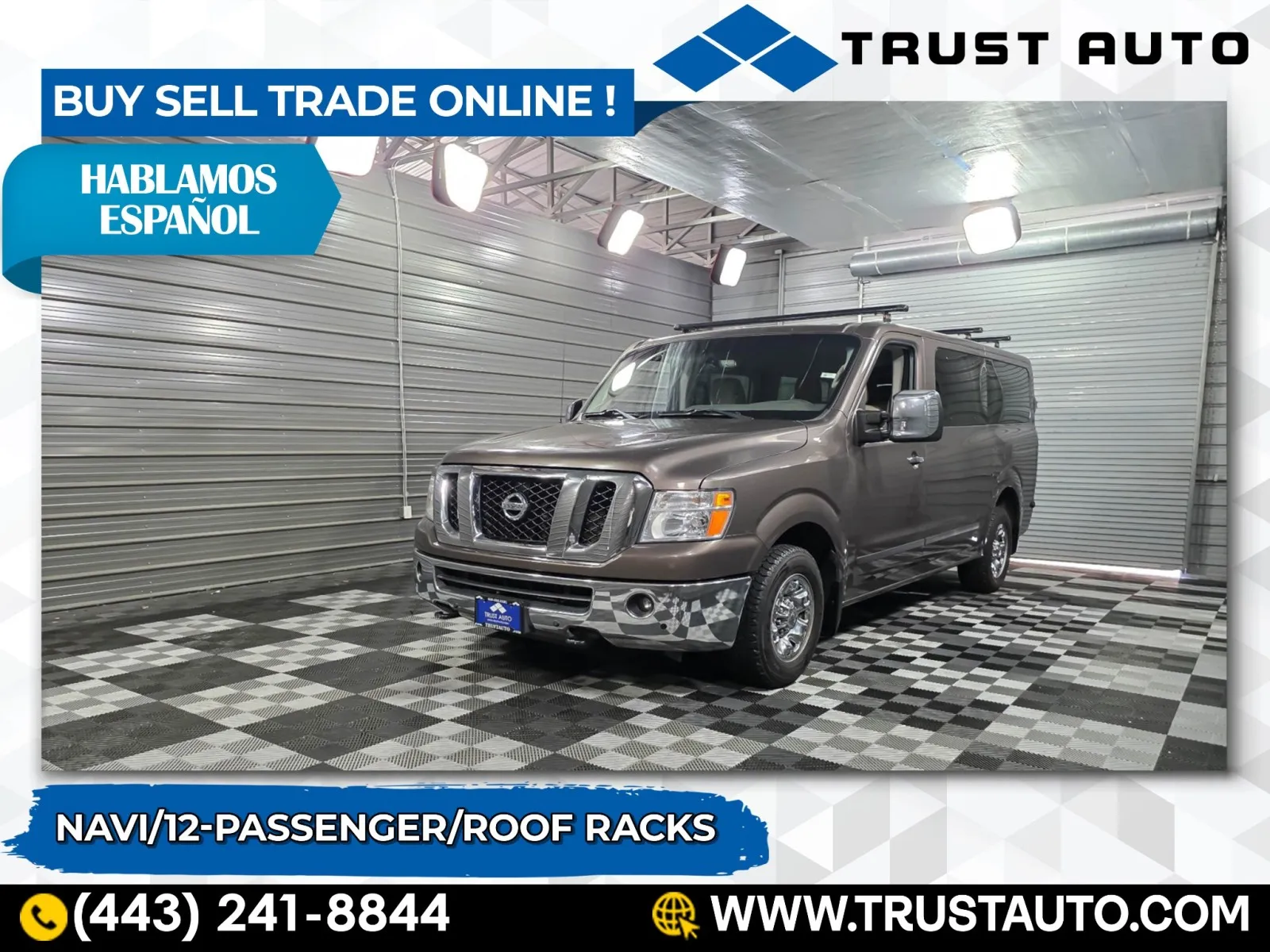 Brown 2018 Nissan NV 12-Passenger NV3500 HD SL Low Roof Minivan/Van w/Roof Racks for sale in Sykesville, MD