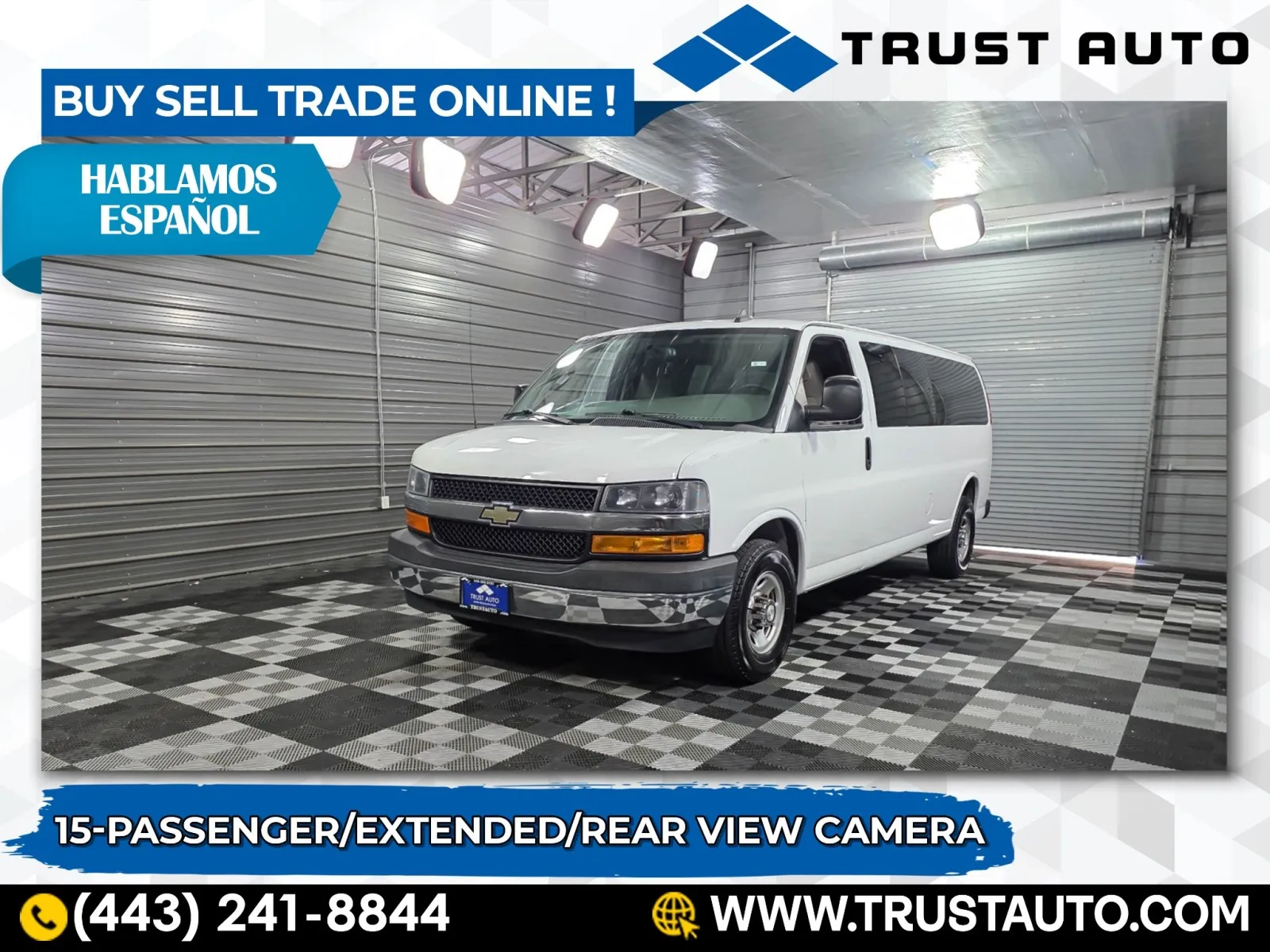 White 2018 Chevrolet Express 3500 15-Passenger LT Extended Minivan/Van for sale in Sykesville, MD