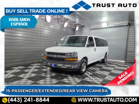 White 2018 Chevrolet Express 3500 15-Passenger LT Extended Minivan/Van for sale in Sykesville, MD