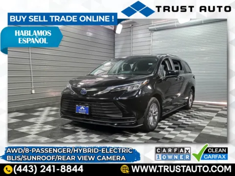 Black 2022 Toyota Sienna LE AWD 8-Passenger Hybrid-Electric Minivan/Van for sale in Sykesville, MD