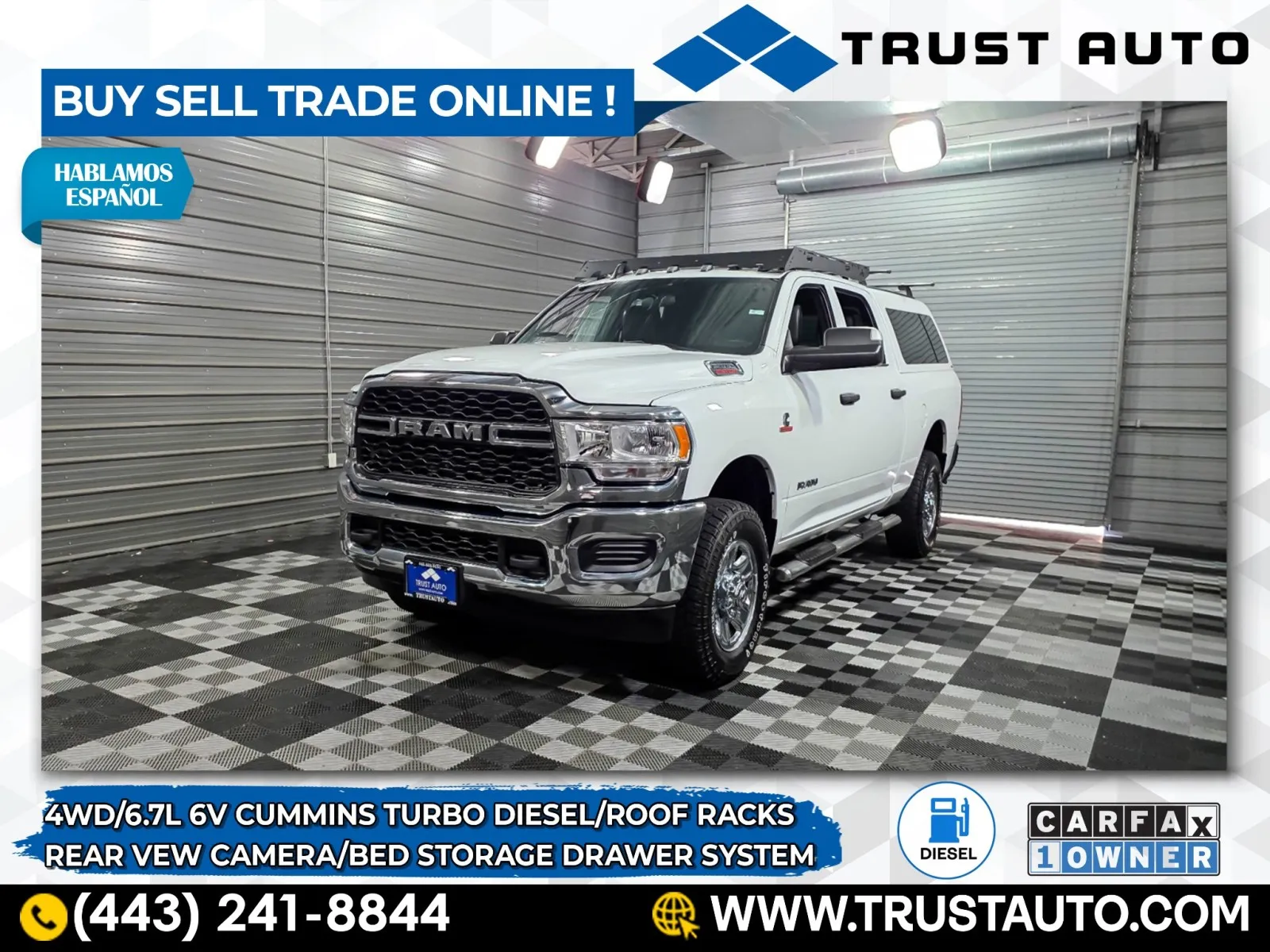 White 2022 Ram 2500 Tradesman 4WD Crew Cab Cummins Diesel Pickup Truck w/Bed Storage Drawer System for sale in Sykesville, MD