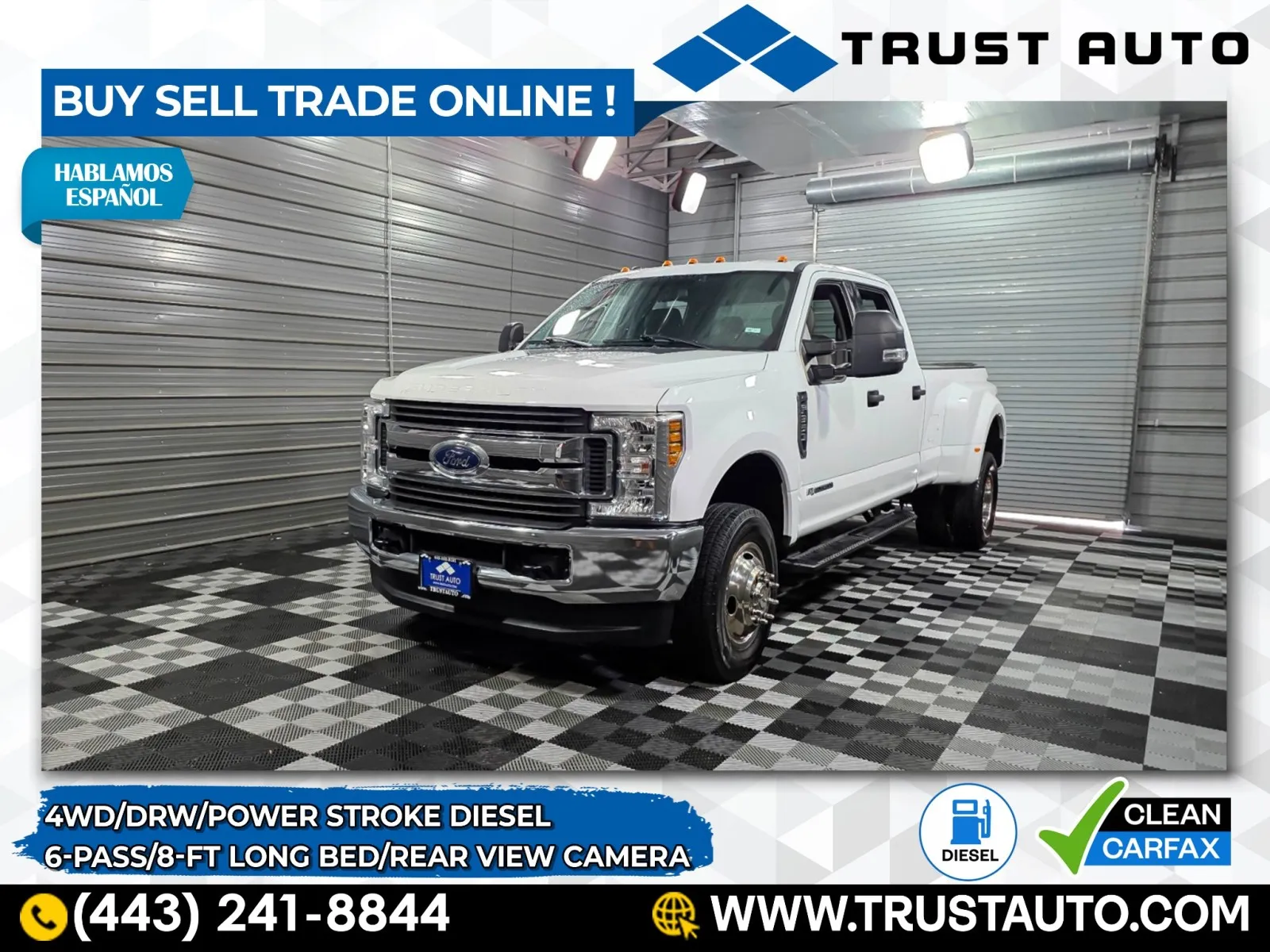 White 2019 Ford Super Duty F-350 DRW XLT 4WD Crew Cab 8FT Bed Dually Power Stroke Diesel Pickup Truck for sale in Sykesville, MD