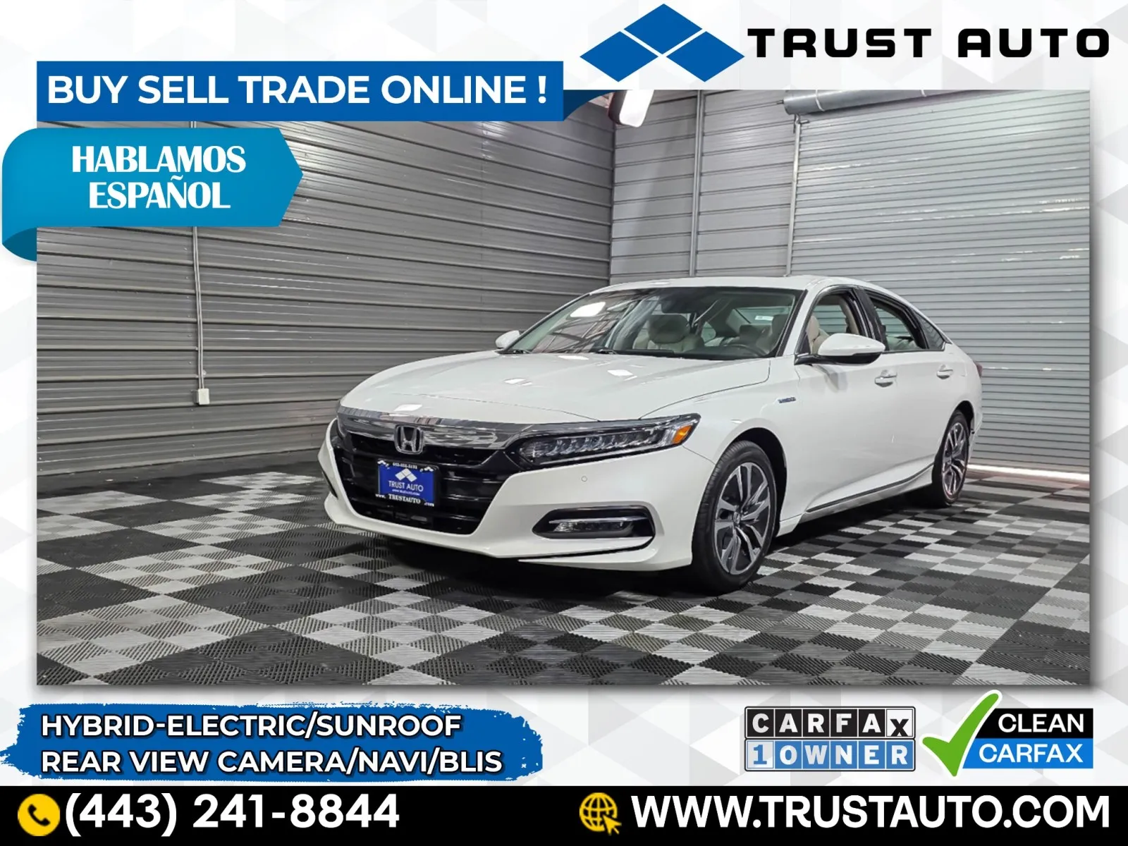 White 2019 Honda Accord Touring Hybrid-Electric Sedan for sale in Sykesville, MD