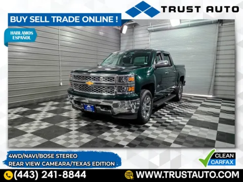 Green 2015 Chevrolet Silverado 1500 LTZ 4WD Crew Cab 5.3L V8 Pickup Truck w/Texas Edition for sale in Sykesville, MD